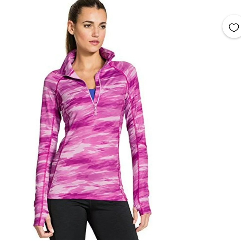 Under Armour Cold Gear zip front thumb holes Lg. Barbiecore EUC Workout
